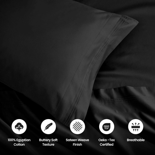 Egyptian Cotton Deep Pocket Solid Luxury 1500 Thread Count 4 Piece Bed Sheet Set - Picture 11 of 113