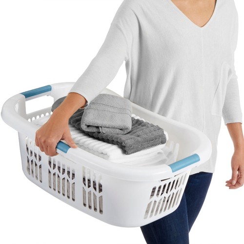 Rubbermaid 2.1 Bushel Large Hip-Hugger Portable Plastic Laundry Basket, White - Picture 4 of 8