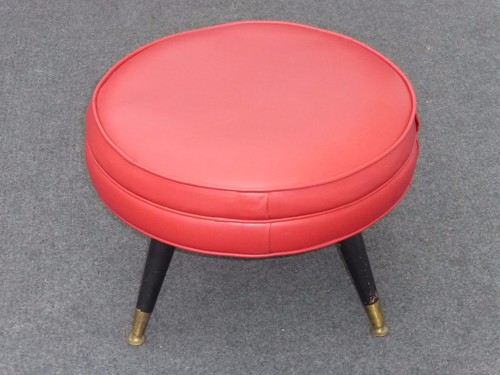 Vintage Round Mid Century Modern Style Red Swivel Stool Ottoman - Picture 4 of 10