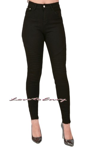 Womens Ladies High Waist Frayed Hem Slim Skinny SUPER Stretch Black Jeans 6-14. - 第 8/10 張圖片