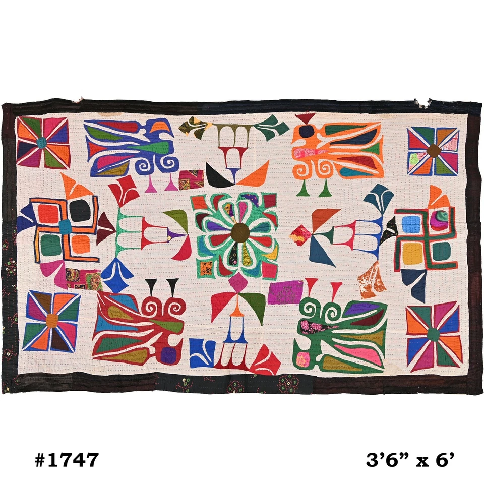 Textil Gujrati vintage, apliques Rabari bordados a mano trabajo textil, tapiz Foto 2 de 4