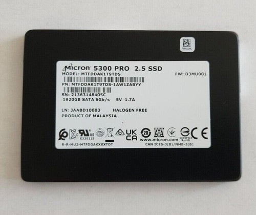 Micron 5300 PRO 1.92TB 6Gbps SATA 2.5" SSD MTFDDAK1T9TDS - Picture 1 of 2