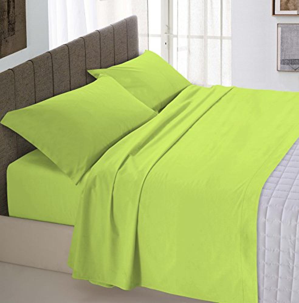 (TG. 2 Posti) Italian Bed Linen Max Color Completo Letto, 100% Cotone, Verde Aci