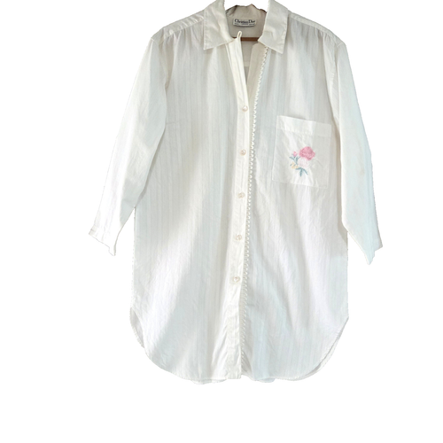 Vintage Christian Dior Women's M Shirt Dress Nightgown Embroidered Logo Rose