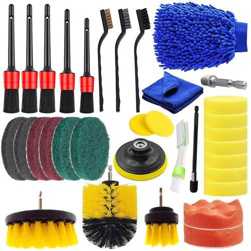 33Pcs Car Cleaning Kit Interior Exterior Auto Detailing Wash Drill Brush part US - Picture 10 of 16
