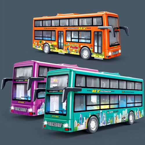 Double Decker Sightseeing Bus Model Pull Back Vehicles Toy Die Cast Pull Back Ve - Picture 4 of 16