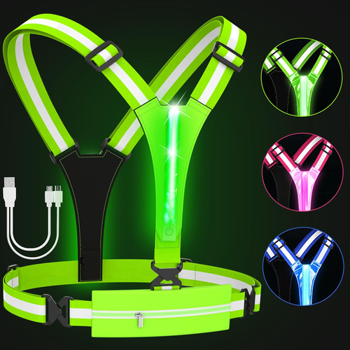 LED Reflective Vest Running,High Visibility Reflective Gear with Zipper Bag,Rech