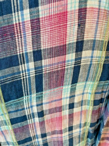 MEN'S SZ XL TOMMY BAHAMA RED GREEN BLUE ETC. PLAID LINEN LONG SLEEVE SHIRT-EUC - Picture 6 of 6