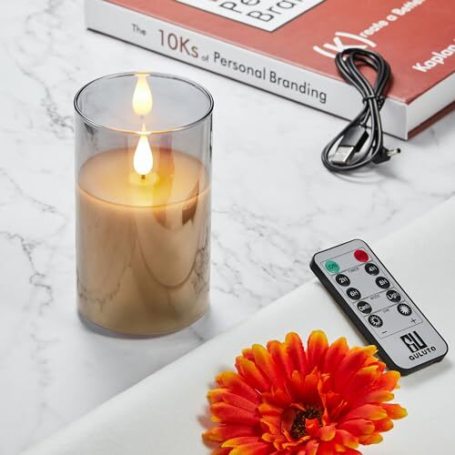 Candele senza fiamma tremolanti, batteria ricaricabile D3" x H4" con telecomando grigio - Foto 2 di 8
