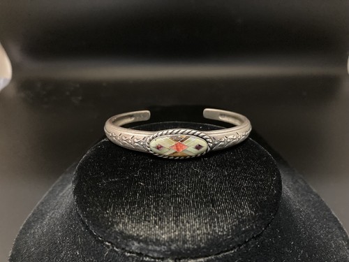 ✨Carolyn Pollack Relios Signed Inlay Cuff Bracelet Multi Stones Spiny Oyster - Picture 4 of 12