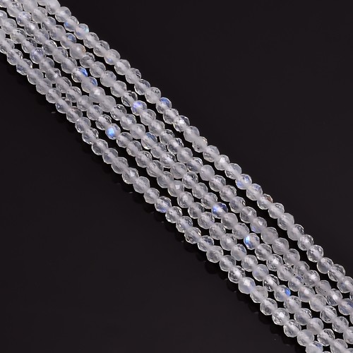 Natural Rainbow Moonstone Gemstone Round Faceted Beads 3X3 mm Strand 13" GB-236 - Picture 2 of 2