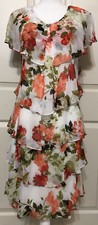 NWT Ignite Evenings size 10 ivory coral green ruffled short sleeve dress