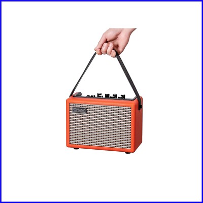 Versatile 15-Watt Bluetooth Speaker Guitar Amp - Wood Shell, 3 Inputs, Orange