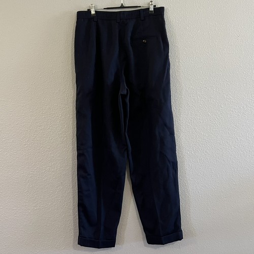Vintage 90s Liz Sport Poly Rayon Hi Rise Pleated Cuffed Navy Pants Sz 14 EVC - Picture 2 of 7