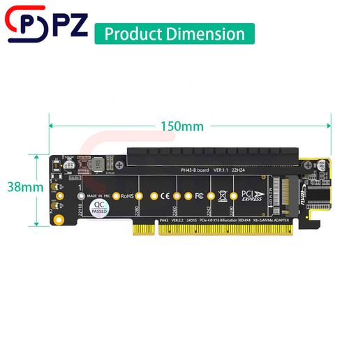 PCIe 4.0 X16 To Dual NVMe & PCIe X16 (X8 Signal) Adapter for M.2 Bifurcation - Picture 4 of 9