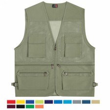 Mens Mesh Multi Pocket Vest Utility Fishing Hiking Hunting Vests US S~XL 410