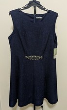Eliza J Women's Plus 16W Navy Blue Metallic Formal Dress Rhinestone $198