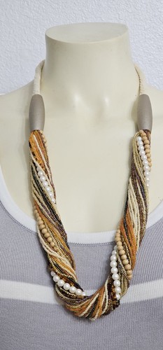 MONIES Collar de cuentas retorcidas sin marca muy único dos cuentas largas de madera multicolor