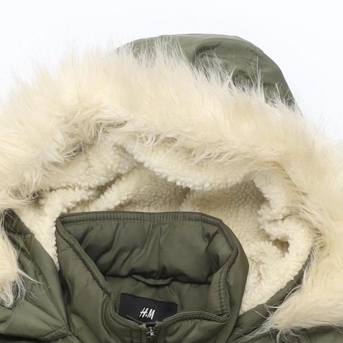 H&M Women's Green Parka Coat, Size 12, Hooded & Lined - Picture 8 of 12