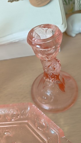 Vintage Schminktisch-Set Rose Rosa Depression Glas 6-teilig - Bild 5 von 7