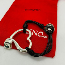 Uno WEAVE BRACELET Love Heart Charm Brown Leather Sliver-plated Bracelet