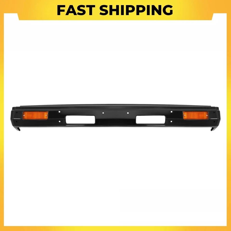 Black Front Bumper w/ End Caps & Turn Signal Lights For Nissan D21 1986-1992 - Image 2 of 4