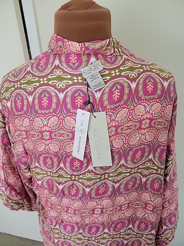 Rachel Zoe Reversible Rayon Floral Robe Sz L Green Pink Yellow - Picture 6 of 8