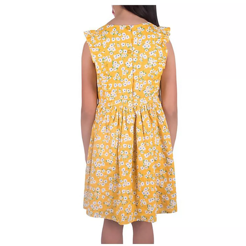 Zunie Girl Sundress Ruffle Sleeve Mustard Ditsy, Size S (6/6X) - Picture 3 of 4
