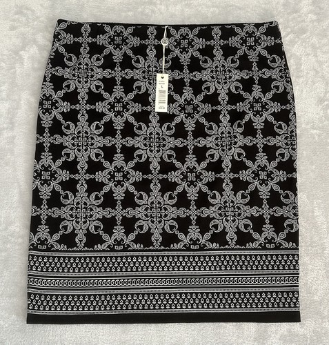 Max Studio Pencil Skirt Womens L Black Geometric NWT Stretch Pull On Artsy