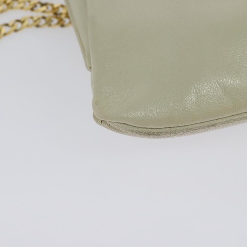 CELINE Chain Shoulder Bag Leather Vintage White Gold Auth BA5291 - Picture 12 of 21
