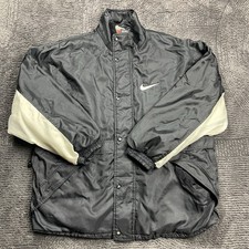 Vintage Nike Team Sports Jacket XXL Black White Full Zip Snap Windbreaker Swoosh