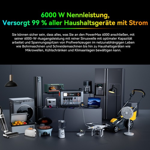 OSCAL PowerMax 6000W Tragbare Powerstation 3600Wh / Zusatzakku / 400W Solarpanel - Bild 4 von 67