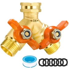 Full Flow Hose Splitter Hose Splitters 2 Way Heavy Duty Brass Faucet Splitter...