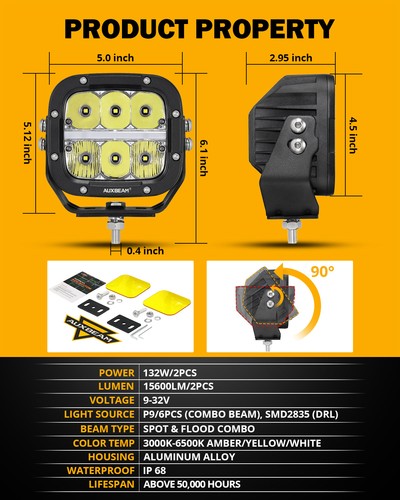 AUXBEAM 5" Cube LED Work Light Bar Spot Pods w/ Amber DRL For Can-am Maverick X3 - Picture 2 of 12