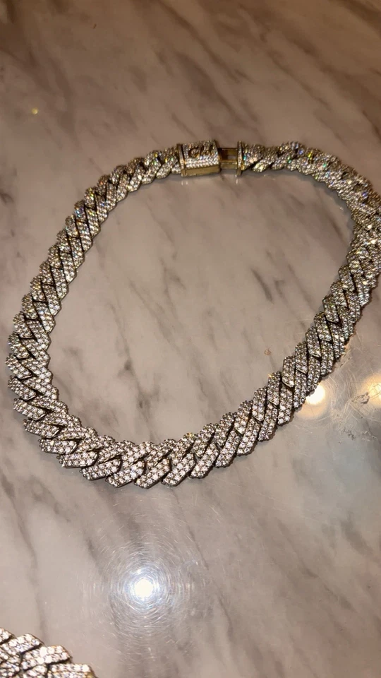 Diamond Prong Cuban Necklace in Yellow Gold And Bracelet. 19mm 18K Shop Gld - Image 2 of 4