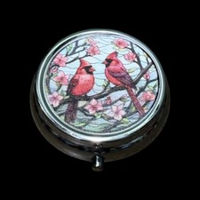 Lindo Estuche Organizador de Píldoras de Metal Redondo Portátil Cardenal Rojo