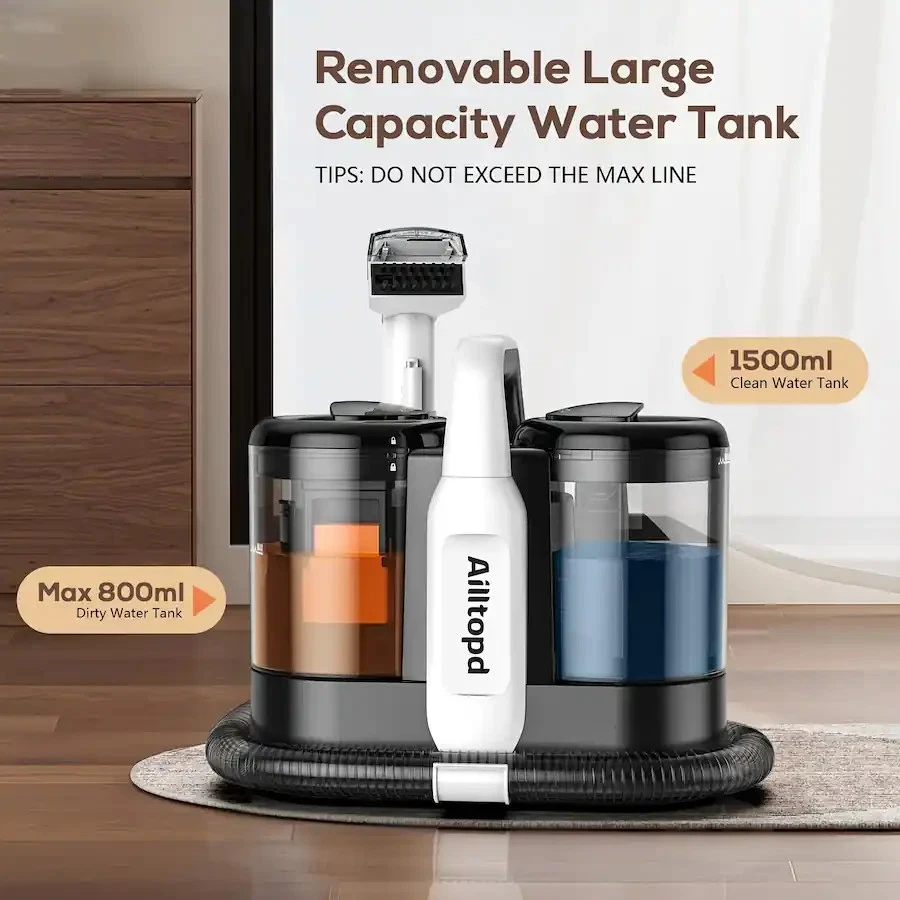 Пылесос для ковров 500 Вт, мощный портативный 11 кПа для пятен от пятен и домашних животных - черный - Изображение 4 из 4