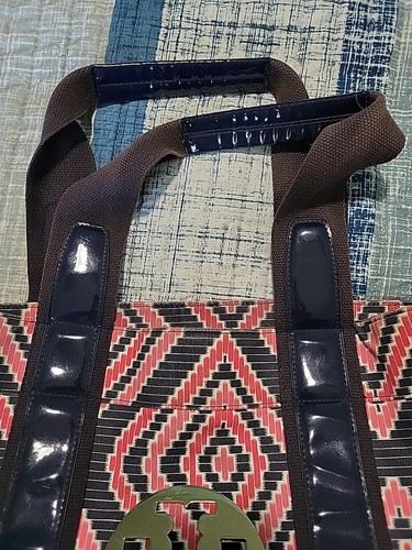 Tory Burch Tasche Handtasche Strand Canvas bedruckt Tasche rot blau Lackbesatz - Bild 10 von 13