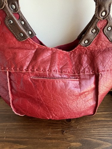 THE SAX RED 100% LEATHER HANDBAG SHOULDER BAG PURSE SILVER HARDWARE ZIP 16x13x4 - Picture 4 of 17
