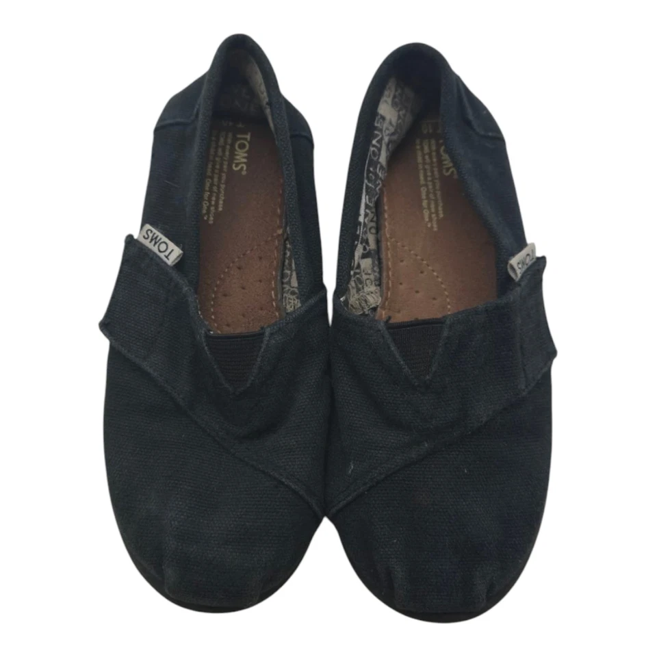 Zapatos Toms Niño Pequeño T10 Negro Sin Cordones Preppy Distressed Bebé Rencor  Foto 3 de 4