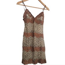 Vtg Y2K Rampage The Brigitti Leopard Print Lace Trim Lingerie Slip Mini Dress S