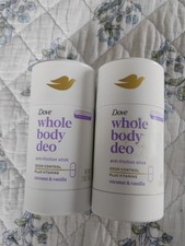 Dove Whole Body Deo Anti-Friction Stick Coconut  Vanilla Scent 2.6 oz LOT OF 2