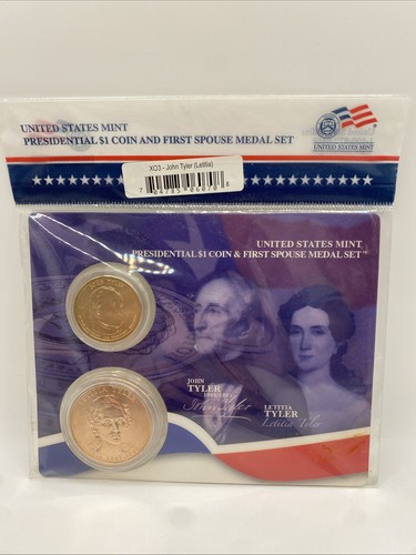 Set moneta da 1 dollaro presidenziale John Tyler e Letitia Tyler 2009 e medaglia primo coniuge - Foto 1 di 2