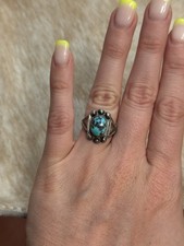 Vintage Native American Sterling Silver Turquoise Single Stone Ring Size 6