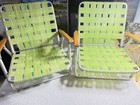 Set Of Vintage Aluminum Folding Webbed Lawn Chair Low Profile Beach Chair Green