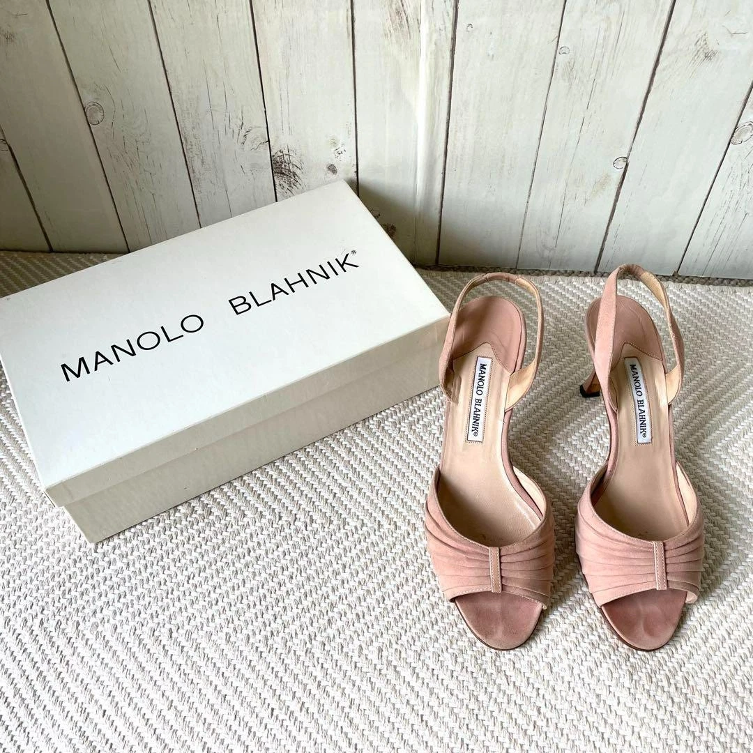 MBT MANOLO BLAHNIK sandali donna rosa beige pieghettati punta aperta slingback taglia 38 US8