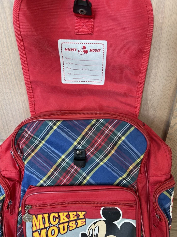 Mickey Mouse Backpack Vintage Royal Tartan Plaid Walt Disney Rare Bag 80’s 90’s - Image 2 of 4