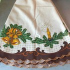 Vintage MCM Festive Christmas Tablecloth with Bells and Candle Design Round