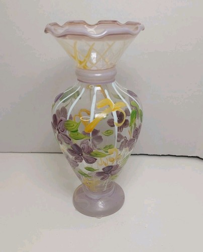 Tracey Porter Hand Painted Bud Vase With Ruffled Egde Violets 6.5"