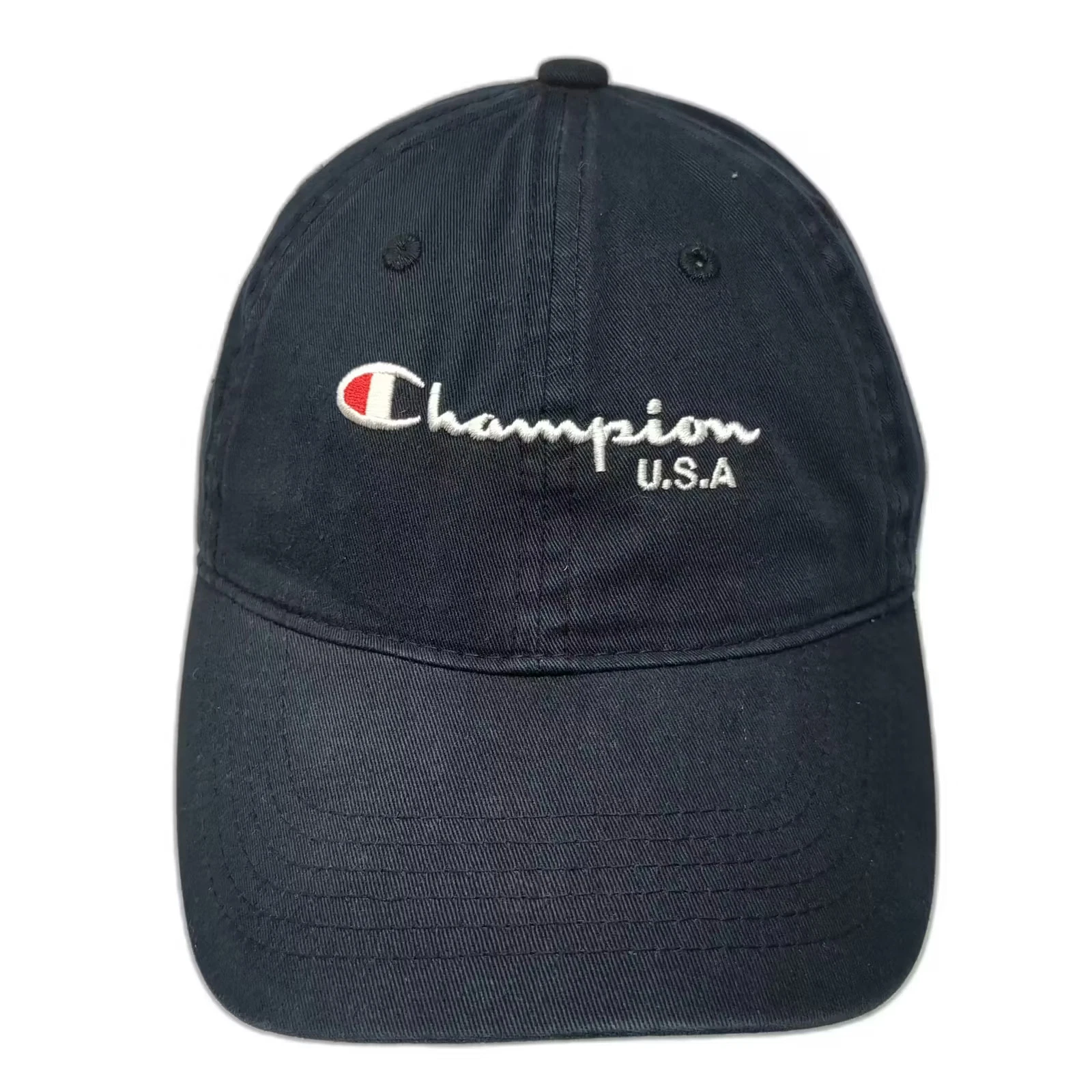 Champion Baseball Cap Black White One Size Slideback Embroidered USA Logo Hat
